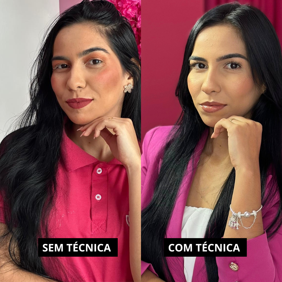 Antes e depois da maquiagem com técnica do Método MY